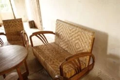 Art Deco Living Room Set In Rattan And Teak 1940s-50s.