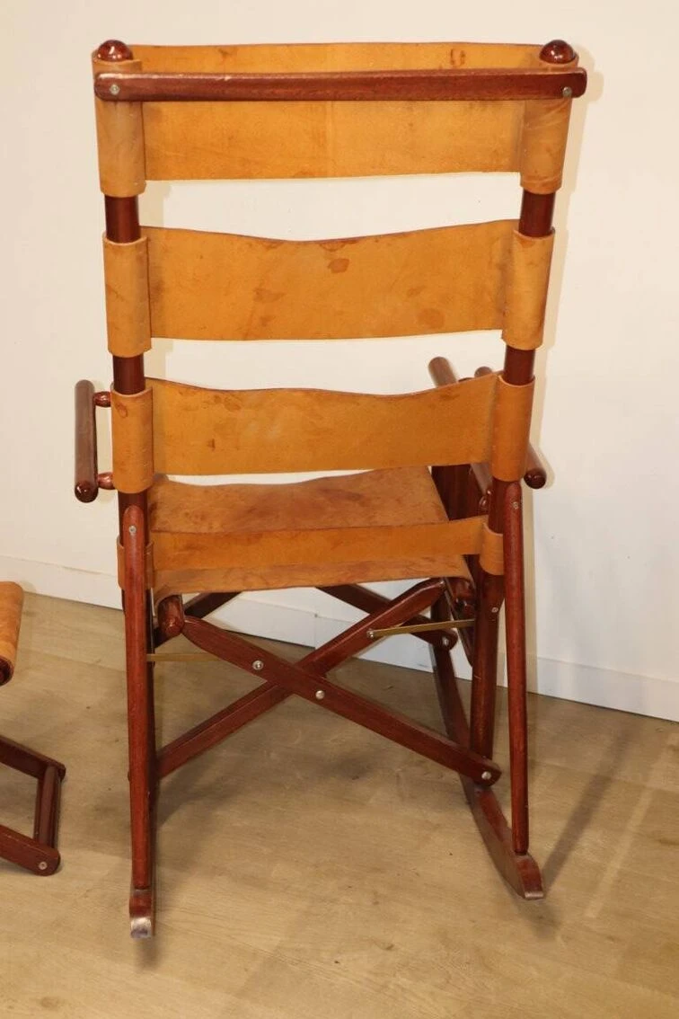 Vintage American Folding Leather And Wood Rocking Chair, 1970s 10 Vintage American Folding Leather And Wood Rocking Chair, 1970s - Image 8