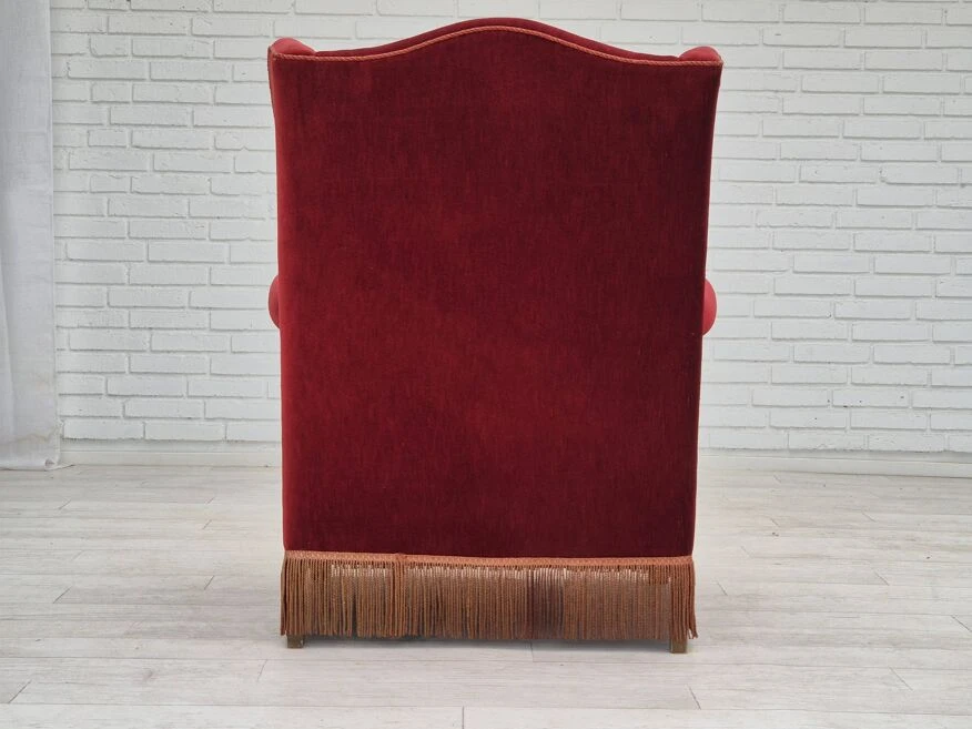 1970s, Danish Highback Wingback Armchair, Original Condition, Furniture Velour, Ash Wood. 14 1970s, Danish Highback Wingback Armchair, Original Condition, Furniture Velour, Ash Wood. - Image 12