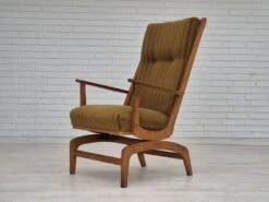 1960s, Danish Design, Oak Wood Rocking Chair With Footstool, Furniture Wool, Original Condition. -Chairly Shop bac8c0f5 daab 492b bc63 7193c0add82e