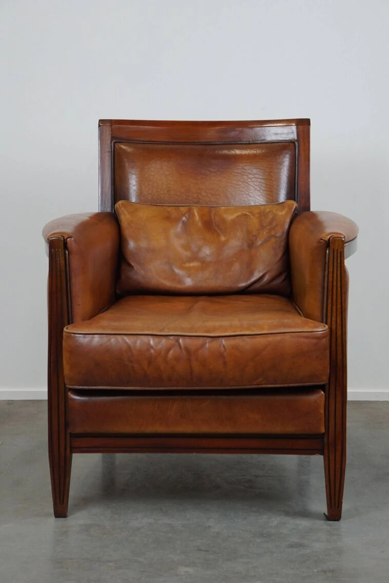 Sheep Leather Art Deco Design Armchair With High Seating Comfort 9 Sheep Leather Art Deco Design Armchair With High Seating Comfort - Image 7