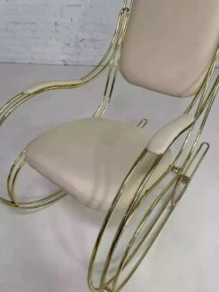 60s Rocking Chair In Brass And Ecru Imitation Leather -Chairly Shop be602ab6 048a 4deb be27 cbdd97759a52