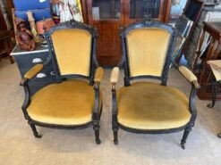Pair Of Louis Xvi Style Bergeres Armchairs Late 19th Century Ocher Velvet Fabric -Chairly Shop bf682187 1481 485f bb7b 3c64883dc076