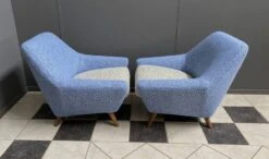 Set Of Two Blue And White Wool Chairs 1960s