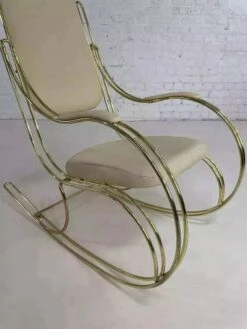 60s Rocking Chair In Brass And Ecru Imitation Leather -Chairly Shop c2863514 237c 44e1 a19f 006aada425dd