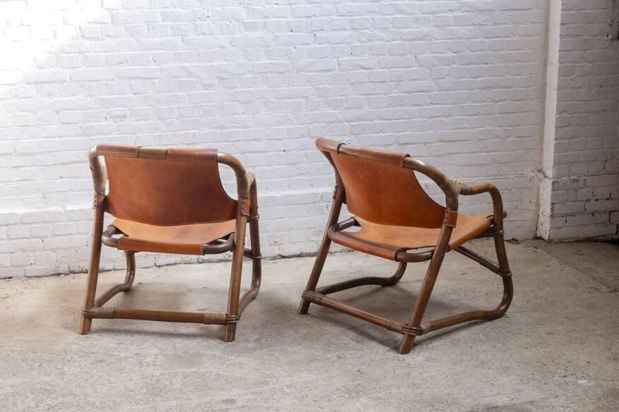 2x Horsnæs "Manilla" Lounge Chairs In Stained Bamboo And Saddle Leather, 1960s Denmark 11 2x Horsnæs "Manilla" Lounge Chairs In Stained Bamboo And Saddle Leather, 1960s Denmark - Image 9