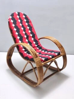 Postmodern Bamboo Rocking Chair With Red, Black And White Fabric Upholstery -Chairly Shop c5fe83bf 036c 4ae4 b7de 1a65e0281fb0