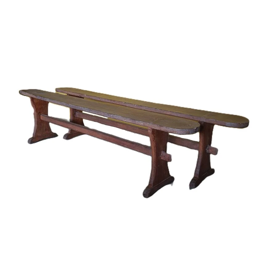 French Farmers/Monasteries Wooden Benches, Late 19th Century 4 French Farmers/Monasteries Wooden Benches, Late 19th Century - Image 2