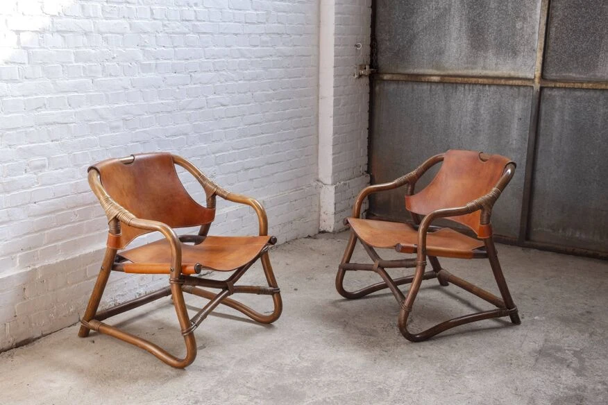 2x Horsnæs "Manilla" Lounge Chairs In Stained Bamboo And Saddle Leather, 1960s Denmark 14 2x Horsnæs "Manilla" Lounge Chairs In Stained Bamboo And Saddle Leather, 1960s Denmark - Image 12