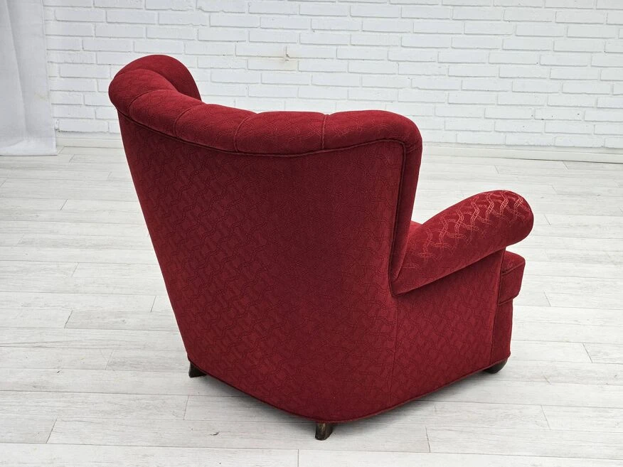 1960s, Danish Relax Armchair, Original Condition, Red Cotton/wool, Oak Wood. 20 1960s, Danish Relax Armchair, Original Condition, Red Cotton/wool, Oak Wood. - Image 18