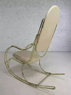 60s Rocking Chair In Brass And Ecru Imitation Leather