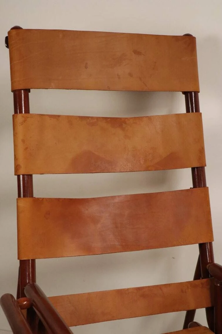 Vintage American Folding Leather And Wood Rocking Chair, 1970s 9 Vintage American Folding Leather And Wood Rocking Chair, 1970s - Image 7