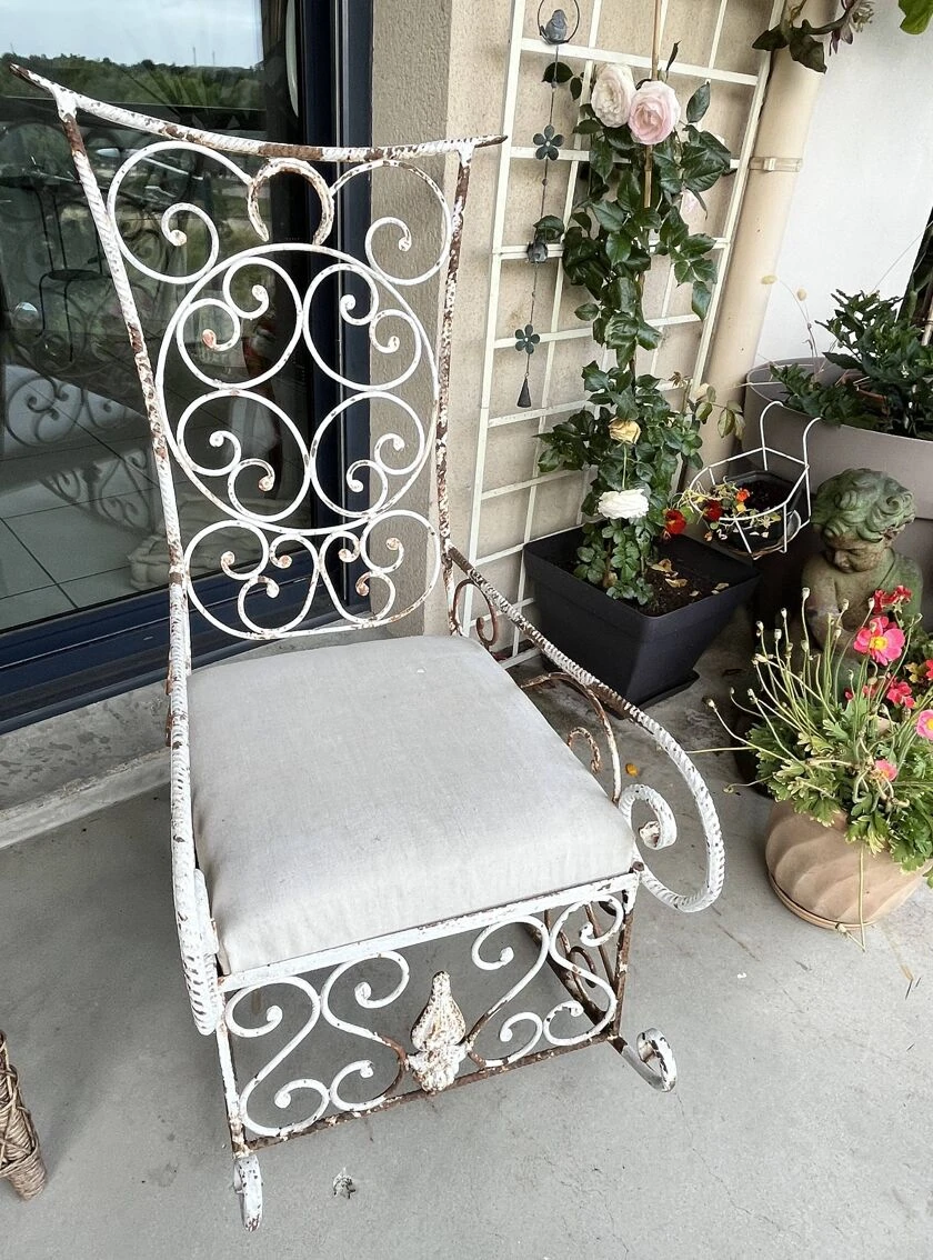 Old Wrought Iron Rocking Garden Armchair Early 20th Century 3 Old Wrought Iron Rocking Garden Armchair Early 20th Century