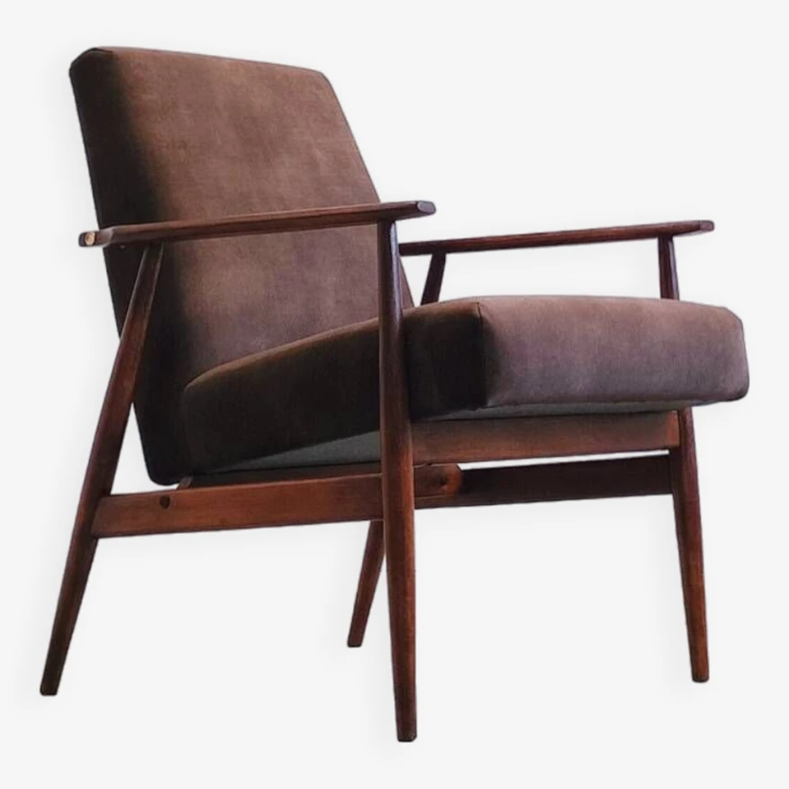1960 Henryk Lis Mid Century Armchair In Chocolate Velvet 6 1960 Henryk Lis Mid Century Armchair In Chocolate Velvet - Image 4