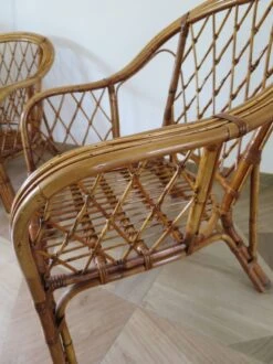 Vintage - Set Of 2 Bamboo And Woven Rattan Armchairs With Cushions - Natural Color - 1980s -Chairly Shop e9162f01 4ae4 49d1 b560 481fc5ae1caa