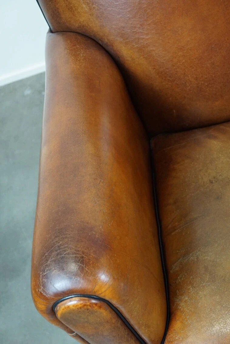 Set Of Two Sheep Leather Art Deco Style Design Armchairs With A Beautiful Patina 7 Set Of Two Sheep Leather Art Deco Style Design Armchairs With A Beautiful Patina - Image 5