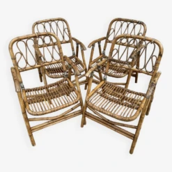 Rattan And Bamboo Folding Armchairs Valencia Spain 60'S