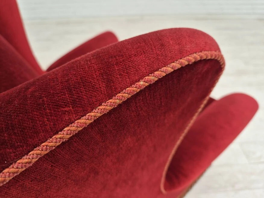 1970s, Danish Highback Wingback Armchair, Original Condition, Furniture Velour, Ash Wood. 3 1970s, Danish Highback Wingback Armchair, Original Condition, Furniture Velour, Ash Wood.