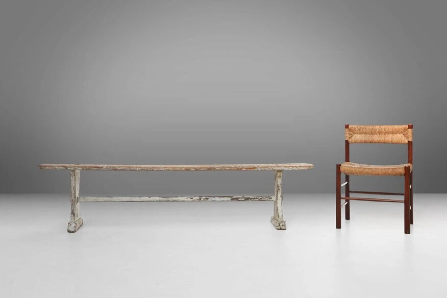 Beautifully Crafted Industrial Bench With A Wooden Top And White Paint, France Ca. 1900 4 Beautifully Crafted Industrial Bench With A Wooden Top And White Paint, France Ca. 1900 - Image 2