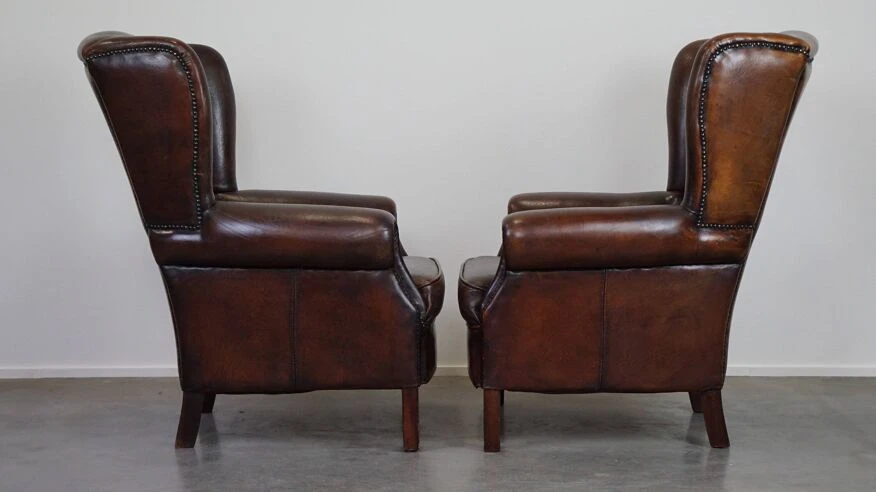 Set Of Two In Very Good Condition Dark Sheepskin Leather Wingback Armchairs 13 Set Of Two In Very Good Condition Dark Sheepskin Leather Wingback Armchairs - Image 11