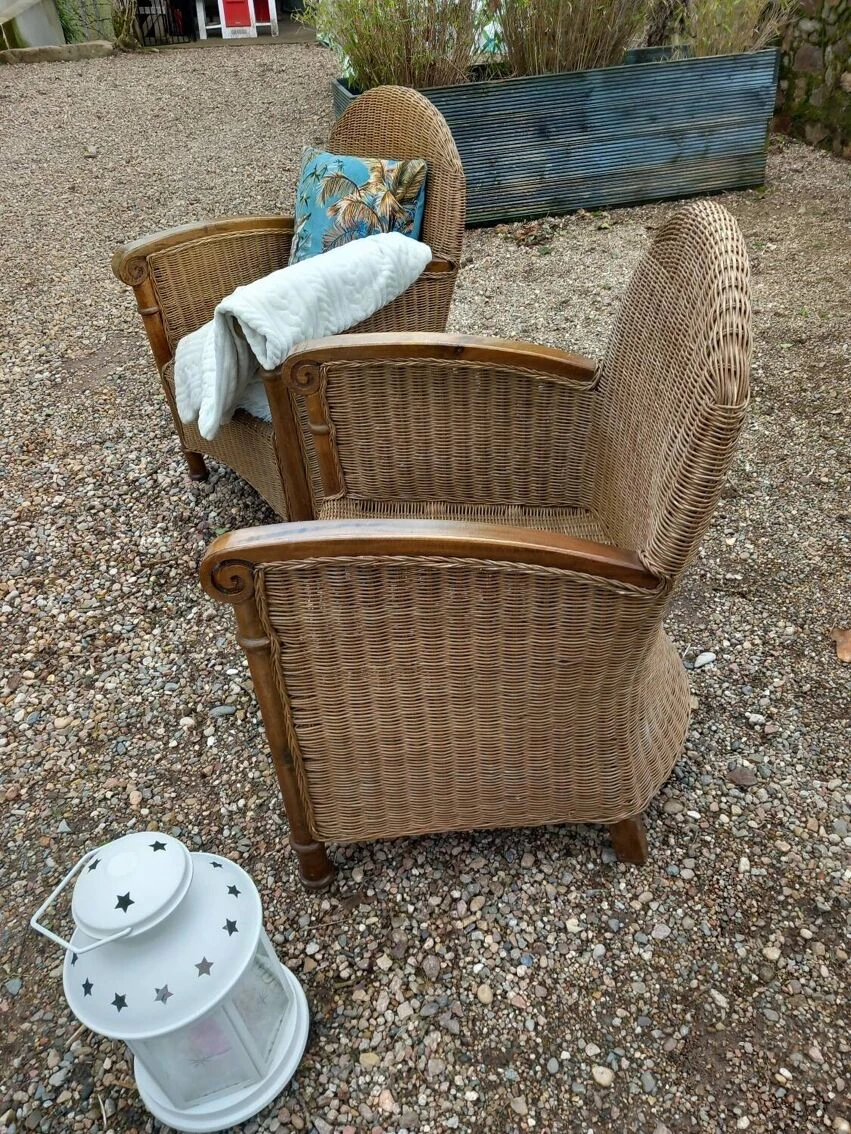 Pair Of Rattan And Wood Armchairs 20 Pair Of Rattan And Wood Armchairs - Image 18
